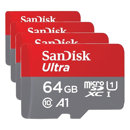 Image of SanDisk 64GB Ultra microSDXC UHS-I Memory Card with Adapter - Up to 140MB /s, C10, U1, Full HD, A1, MicroSD Card - SDSQUAB-064G-GN6MA [New Version] (Pack of 4)