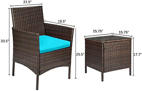 Devoko Patio Porch Furniture Sets 3 Pieces Pe Rattan Wicker Chairs With Table Outdoor Garden Furniture Sets (Brown/Blue) #TOP7