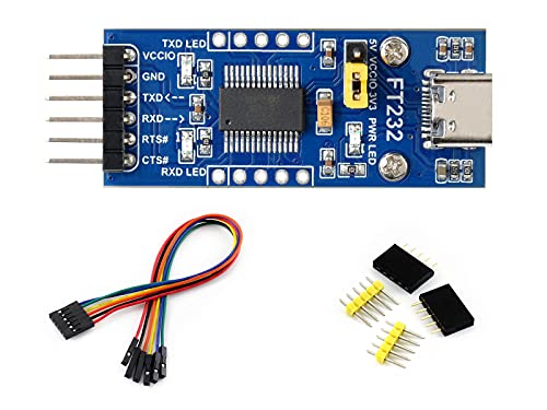 Waveshare FT232 USB-C to UART Module, USB to TTL (UART), Supports 3.3V/5V Logic Level, Compatible with Mac OS/Linux/Android/Wince/Windows 7/8/8.1/10/11
