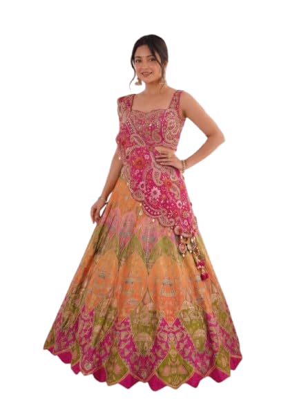 GARMENT GALAXY HOUSE indo-Western Lahenga Blouse Set for Womens Crep Fabric on Embrodery Sequance Work Fully Stitched Free Size Wedding New Letest multicolour-image-35
