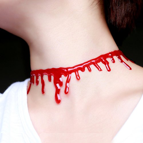 Theme Party Ladies Supplies Halloween Party Horror Blood Drip Slit Throat Necklace Bleeding Red Adjustable 8''~15'' #TOP2