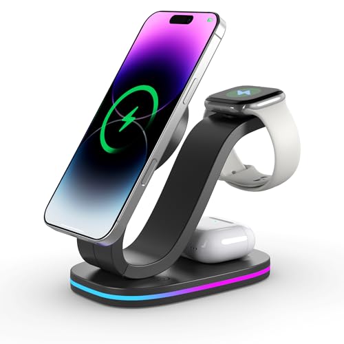 QISI Qi2F CX [d iPhone AndroidΉ 15W }[d Magsafe Qi2F؍ 3in1 AppleWatch px ܂ݎ CX AhCh iPhone 15 14 Plus Pro Max 