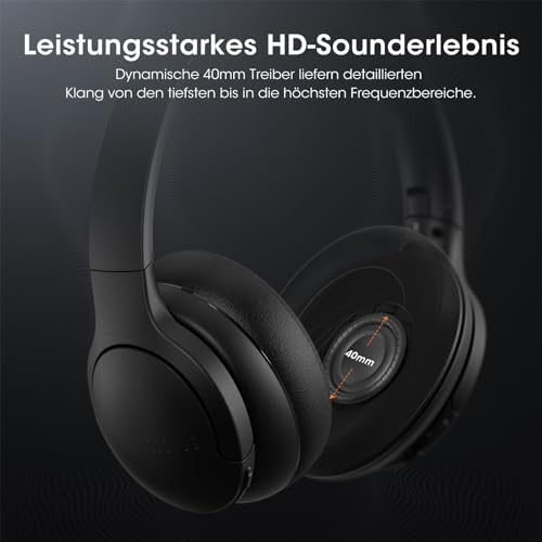 Bluetooth Kopfhörer Over-Ear,90 Std Kopfhörer Kabellos Bluetooth Over Ear mit 3 EQ-Modi,HiFi-Stereo Faltbares Wireless Headphones für Reisen/Büro/Handy/PC-Schwarz – Bild 6