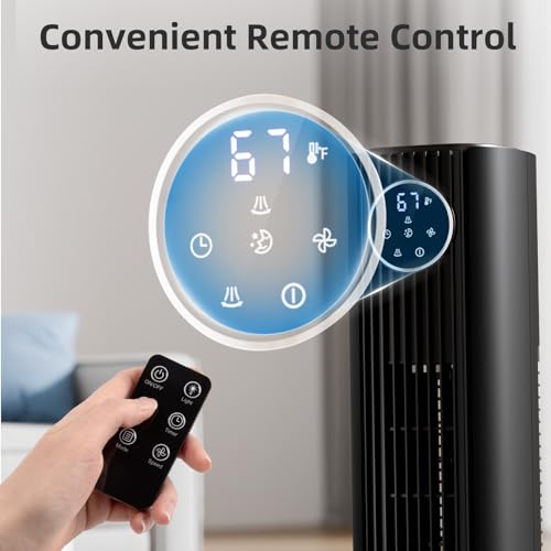 Image of Antarctic Star Tower Fan Portable Floor Fans 85Oscillating Fan Quiet Cooling 12H Timer Remote Control Standing Bladeless Electric 3 Wind Speeds 4 Modes Bedroom Office,36 inch, Black