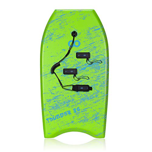 WOOWAVE Bodyboard 33-inch/36-inch/41-inch Super Lightweight Body Board with Coiled Wrist Leash, Swim Fin Tethers, EPS Core and Slick Bottom, Perfect Surfing for Kids Teens and Adults(36 inch, Green)