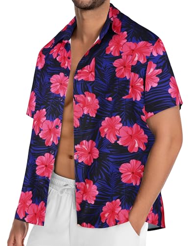 Image of Men Hawaiian Shirt Short Sleeve Summer Beach Button Down Shirts with Pocket