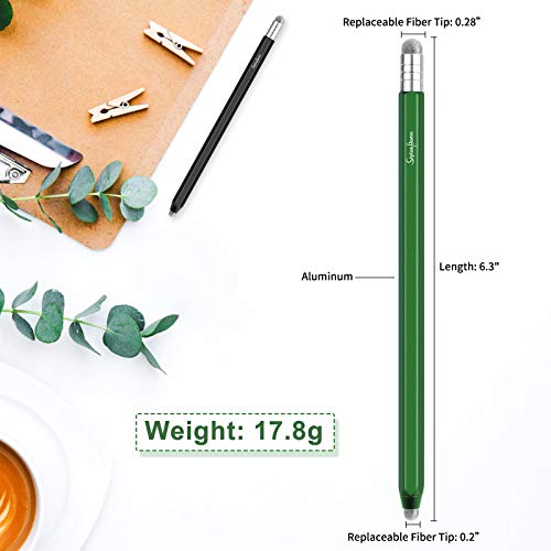 StylusHome Stylus for Touch Screens (2 Pcs), High Sensitivity 2 in 1 Fiber Tips Pen with 8 Extra Replaceable Tips, Stylus for iPad iPhone Tablets Samsung All Universal Touch Screen (Black & Green) - Thumbnail 2