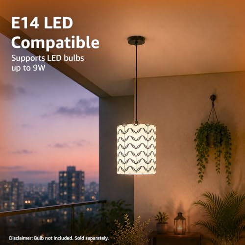 Image of Amazon Basics Pashan Wavy Pendant Lamp | Decorative Polyester Shade with E14 Holder | Pendant Light for Living Room, Dining Area, Bedroom & Home Decor
