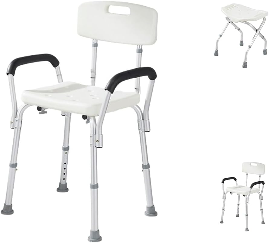EHHE折り畳み シャワーチェア、折りたたみ式収納、持ち運び簡単、多段階調整、滑り止め、耐久性、耐荷重150KG、高齢者や妊婦の入浴