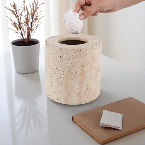 Papelera pequeña de mármol con tapa para baño miniatura 2