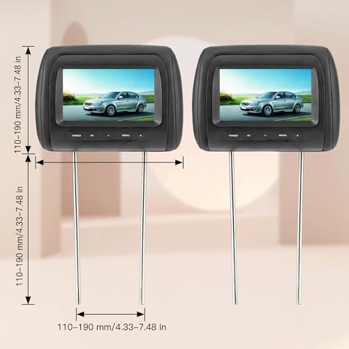 Image of 2pcs 7 in Headrest LCD Video Monitor Car Headrest Display Adjustable Headrest MP5 Screen Dual Display 800 x 480 RGB Wireless Remote Universal Car with 2 Video Input for Rear Seat
