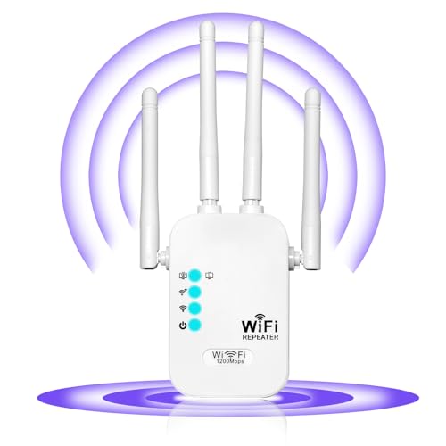 Repetidor WiFi，Extensor WiFi，5G y 2.4G1200Mbps Amplificador Señal WiFi，4 Antennas,2 Puertos LAN，Modos Repetidor/Router/Ap,Cobertura de hasta 300 m²,Suitable for Offices and Homes (Blanco)