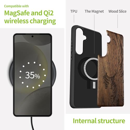 Coque magnétique pour Samsung S25 étui bois antichoc compatible Magsafe Galaxy S25 - 5
