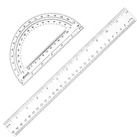 Zonon 2 Pack 12'' Plastic Ruler and 6'' Plastic Protractor Set Clear Ruler Protractor Set Math Geometry Supplies for School Classroom Home Office Drawing(Clear)