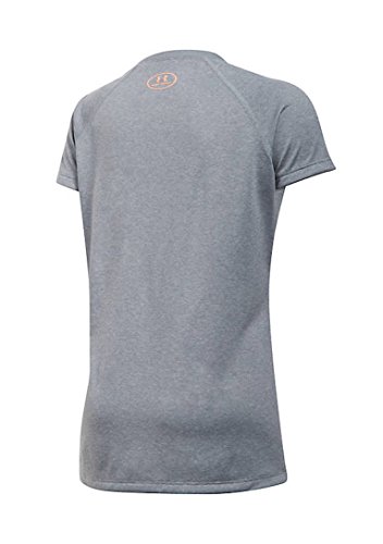 Under Armour Girls Big Logo Tee, Steel Heather/Orange, YS2