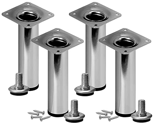 Stahlia Möbelfüße verstellbar (4er Set) Chrom Glanz 25cm Höhe belastbar bis 50kg Sofafüße Schrankfüße Möbelbeine höhenverstellbare Füße Metallbeine