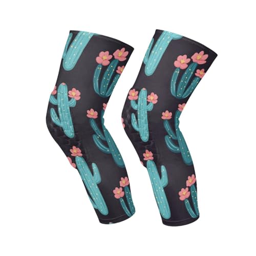 JUNZAN Pink Cactus in Black Basketball Knee Pads for Youth Kids Wrestling Knee Pads with Sleeves Sport Kneepads for Volleyball Football