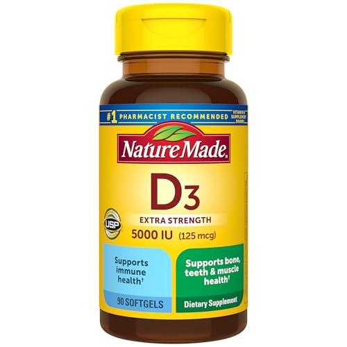 Nature Made Extra Strength Vitamin D3 5000 IU (125 mcg), Dietary ...