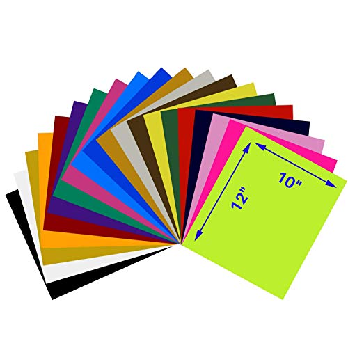 EcoRise Heat Transfer Vinyl Assorted Colors Starter Pack - 20 Sheets - HTV Bundle Iron on for DIY T Shirts, Hats, Clothing for Silhouette Cameo, Cricut, or Heat Press Machine Tool (12