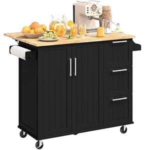 Yaheetech Kitchen Island Cart with Drop-Leaf Countertop, Rolling Kitchen Island Breakfast Bar Table on Wheels with Storage Cabinet & 3 Drawers & Spice Rack for Dinning Room, 49 Inch Width, Black Yaheetech Kitchen Island Cart with Drop Leaf Countertop Rolling Kitchen Island Breakfast Bar Table on Wheels with Storage Cabinet 3 Drawers Spice Rack for Dinning Room 49 Inch Width Black