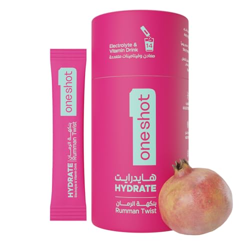 oneshot Hydrate Rumman Twist | No Sugar No Junk No Aftertaste | 6 Electrolytes + 4 Vitamins + Zinc | 14 Sticks