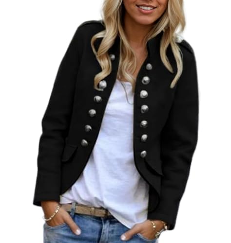 Womens Fall Double Breasted Open Front Cropped Blazers Jacket Business Casual Lightweight Stand Collar Coat