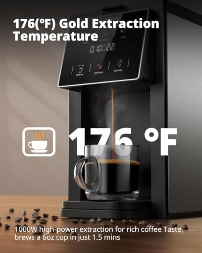 Image of AIRMSEN Grind and Brew Coffee Maker, Single Serve with Built-In Grinder, Compatible with K-Cup Pods & Ground Coffee, 1000W Fast 6-14 oz Brewing, Touchscreen, 50 oz Removable Tank