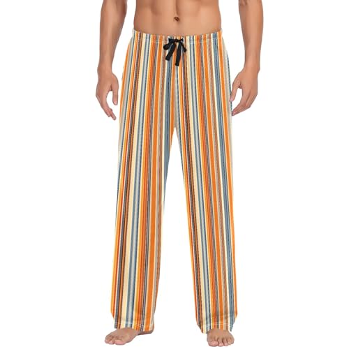 Mens Cotton Pajama Pants Sleep Lounge Pj Bottoms Sleepwear with Pockets Drawstring S Orange Striped2