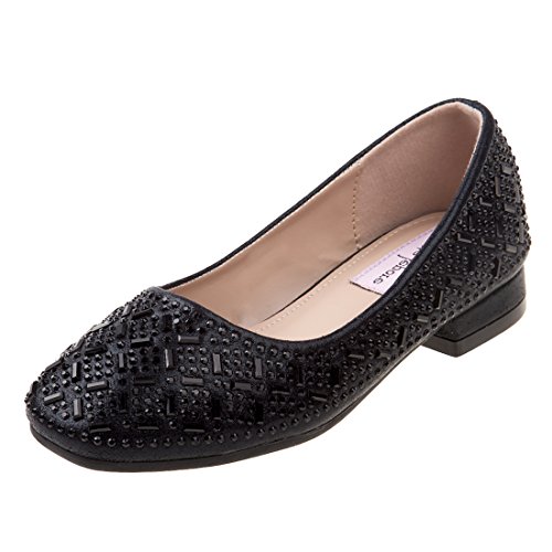 Nanette Lepore Girls Low Heel Rhinestone Dress Shoes,Black,11