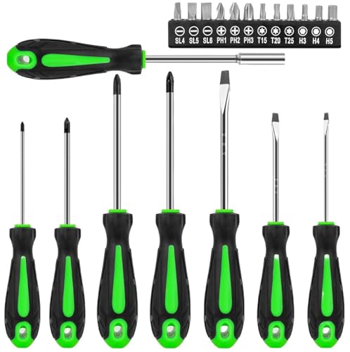 20-Piece Magnetic Screwdrivers Set with Bit Set, Phillips, Pozidriv and Flat, Professional Cushion Grip Screwdriver Set