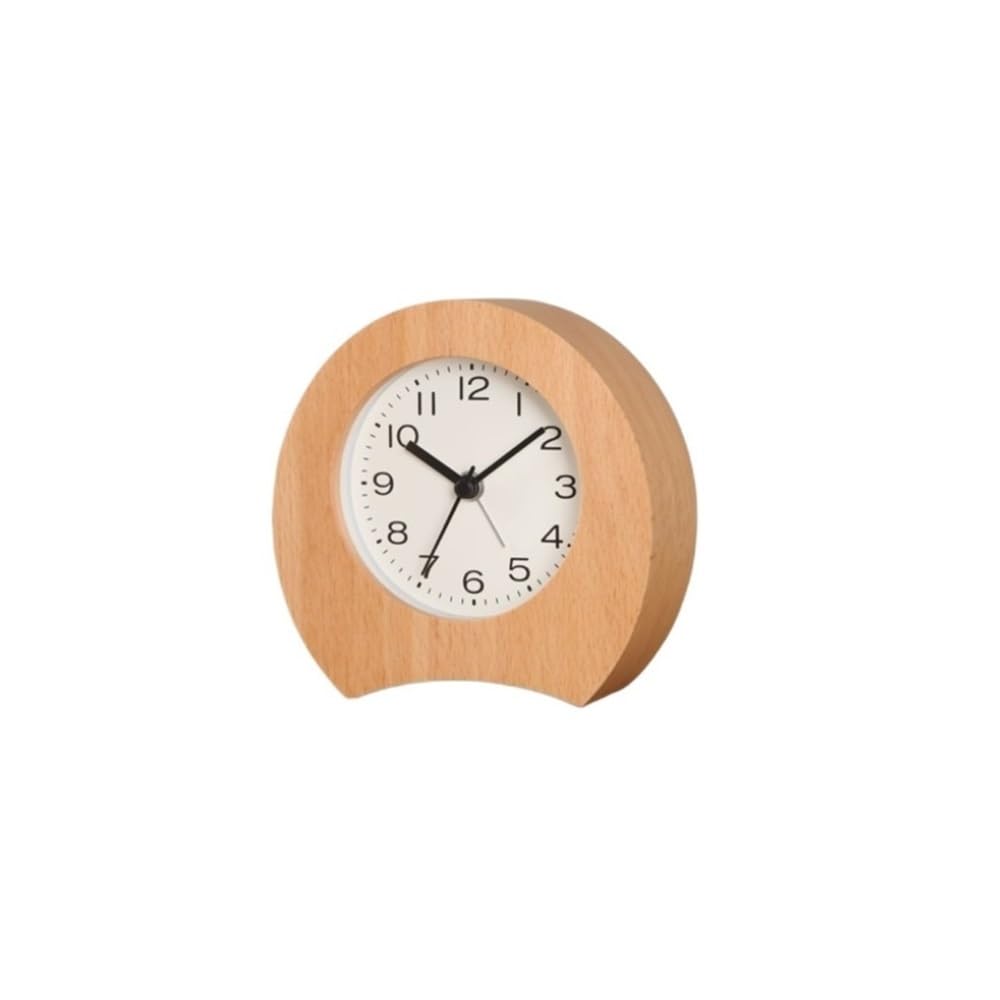 Budzik Solidny drewniany zegar na biurko do sypialni, biurko dla ucznia z cichym, małym budzikiem, modny zegar na blat(Light brown)
