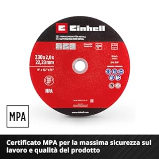 Originale Einhell Set di 3 pezzi di dischi da taglio sottili per metallo, Ø 230 mm (spessore 2 mm, certificato MPA, lunga durata, tagli precisi e a bassa sbavatura, per smerigliatrici angolari)