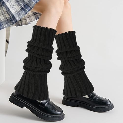 Leg Warmers, 2Pairs Kawaii Knit Stretchy Leg Warmer for Women Leg Sculpting, Fall/Winter Womens Leg Sleeves Y2k Fashion Kawaii Accessorie (Black&White)3
