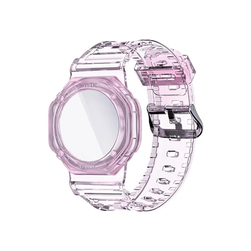 Adjustable Anti-Lost Trackers Case Cover Watch Band for Men Women Elders Airtag Wristband Waterproof Protective Bracelets Anti Lost GPS Tracker Holder Accessories-Pink