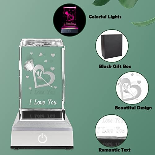 Merclix Gifts for Girlfriend Wife i Love You Rose Crystal Lamp Romantic Night Light Valentines Gifts for Her Him Wedding Anniversary Christmas Birthday Gifts for Women Mum Boyfriend