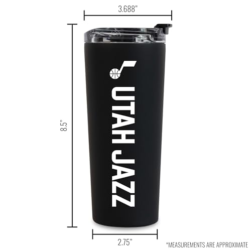 Image of Rico Industries NBA Basketball Utah Jazz Black 24oz Stainless Steel Tumbler with Lid and Dual Functioning Lid