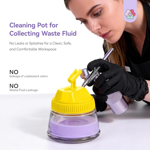 Image of SAVILAND All-in-1 Airbrush Cleaning Kit: 240 ml Fast Airbrush Cleaner Low Odor & Needles Kit 3-in-1 Airbrush Cleaning Pot Easily Handle Water-Based & Acrylic Airbrush Paint Nail Art Painting Tools