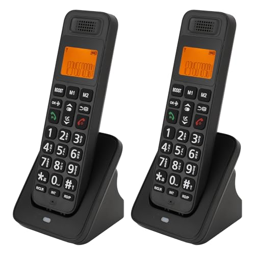 Topiky Teléfono Inalámbrico DECT 6.0, 2 Auriculares Ampliables para el Hogar con Identificador de Llamadas, Bloqueo de Llamadas, Batería de Larga Duración, Pantalla (Enchufe de la UE)