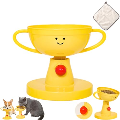 Adjustable Elevated Cat Bowl Small Pet Feeder, Cute Trophy Design,