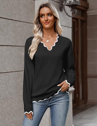 Image of Zeagoo Women's 2026 Fall V Neck Sweater Long Sleeve Lightweight Knit Tops