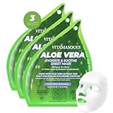 Vitamasques Aloe Vera Face Sheet Mask, Hydrating + Soothing, Sheet Mask Combined to Repair and Nourish the Facial skin (Pack of 3)