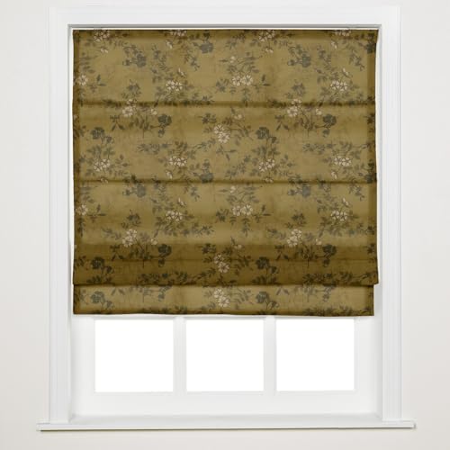 Image of TWOPAGES No Drill Cordless Vintage Floral Print Roman Shades Linen Textured Roman Blinds for Windows, Custom Made Room Darkening Light Filtering Roman Window Shades, Copper, 1 Piece