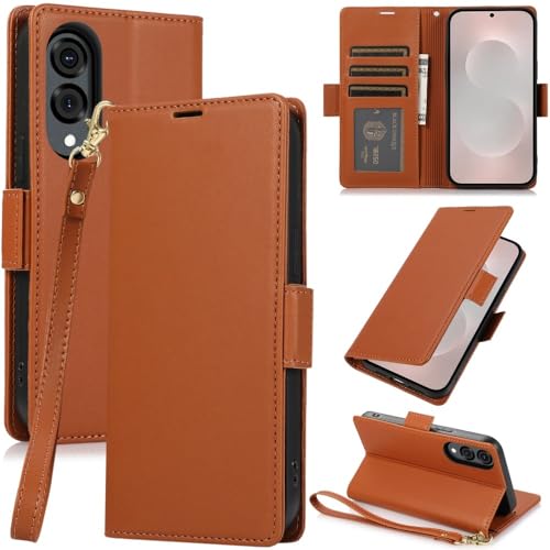Étui en cuir haut de gamme marron pour Samsung Galaxy A14 avec clapet magnétique chic