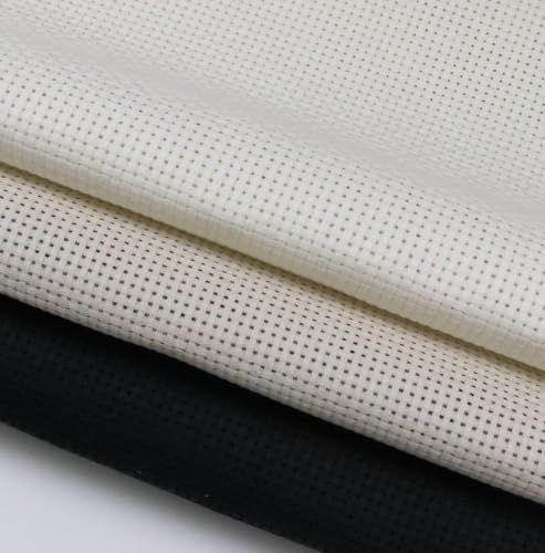 Image of KCS 3 pc of 15 inch x 18 inch(38cmx45cm) 11 Count Cross Stitch Cotton Aida Cloth Needlework Rolled Fabric Box,11CT,Antique White+Pearl Grey+Black