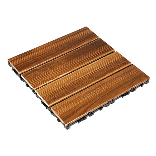 SOIMISS Interlocking Outdoor Wooden Flooring Patio Tiles Wood Deck Tile for Garden Balcony Deck Easy Installation Smooth Surface