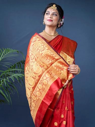 Image of Women's Kanjivaram Silk Saree with Blouse Piece, Banarasi Style,