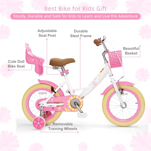 Image of Glaf Toddler Girls Bike for Age 2-9 Years 12 14 16 20 Inch Kids Bike | Girls Bicycle,Toddler Bike,Doll Seat, Basket, Adjustable Seat, Bell,