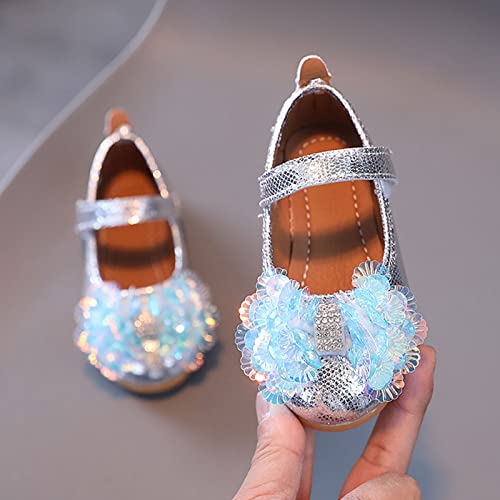 Summer and Autumn Fashion Girls Casual Shoes Colorful Sequins Bow Flat Lightweight Dress Shoes Toddler Boots (Silver, 9 Toddler)4