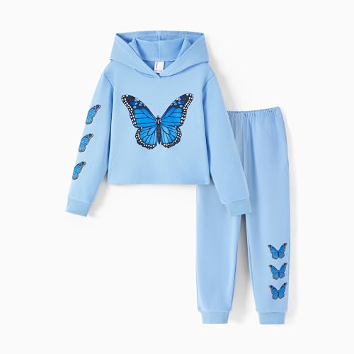 Image of PATPAT Girls Warm Sweatsuit 5-14Y Butterfly Print Hoodies and Sweatpants Clothing Set Tracksuit Fall Outfits Cute Clothes