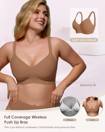 Image of As Fairy Womens Soft Comfortable No Underwire Bras V Neck Seamless Push Up Bralettes Full Coverage Tshirt Brassiere